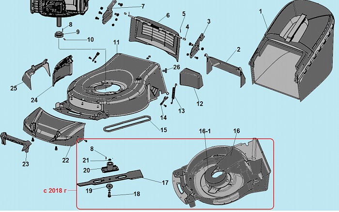2 НОЖ - АДАПТЕР - РЕМЕНЬ - КОРПУС Газонокосилка CHAMPION LM5347